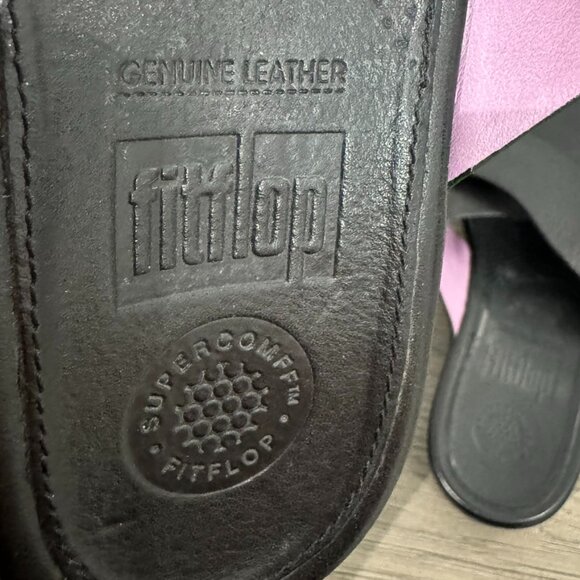FITFLOP Women's Black Leather Criss Cross Slide Sandals - Size 6 - Picture 6 of 8